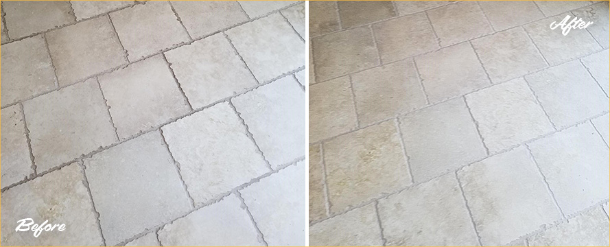 Floor Before and After an Outstanding Grout Recoloring in Flushing, NY