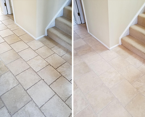 Floor Before and After a Grout Recoloring in Flushing, NY