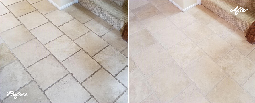 Floor Before and After a Superb Grout Recoloring in Flushing, NY