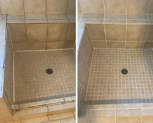 Shower Before and After Our Caulking Services in Queens, NY