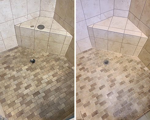 Shower Before and After a Grout Sealing in Flushing, NY