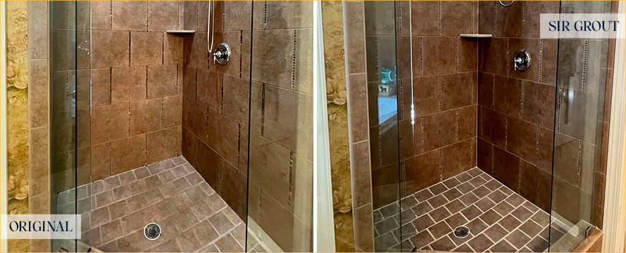 Shower Stall Before and After a Grout Cleaning in Forest Hill