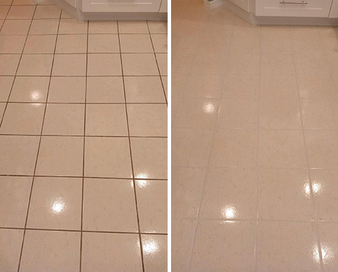 Floor Before and After a Grout Recoloring in Forest Hills, NY