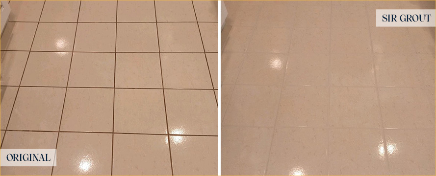 Floor Before and After a Flawless Grout Recoloring in Forest Hills, NY