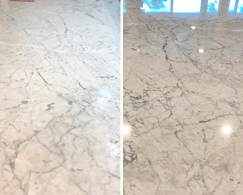 Kitchen Countertop Before and After a Stone Polishing in Whitestone