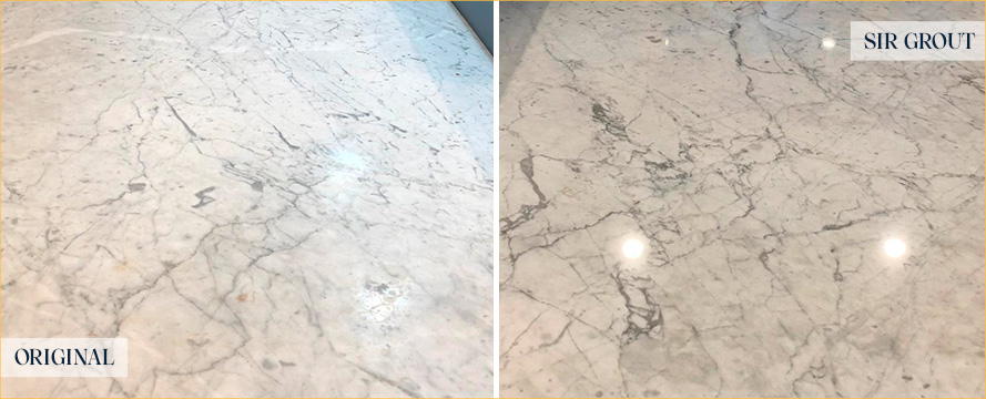 Kitchen Countertop Before and After a Stone Polishing in Whitestone