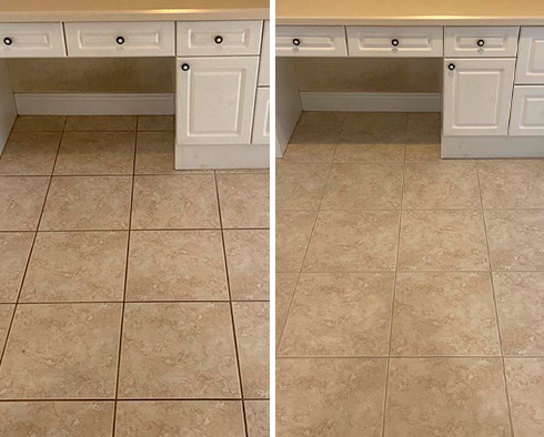 Floor Before and After a Grout Recoloring in Flushing, NY