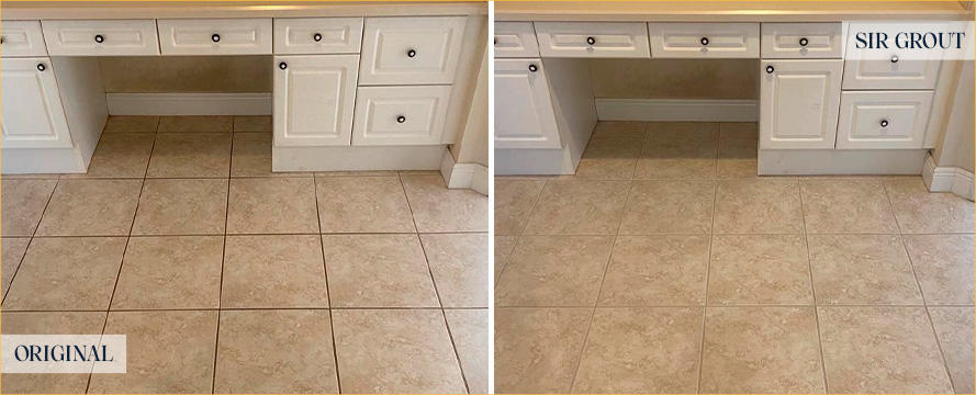 Floor Before and After a Flawless Grout Recoloring in Flushing, NY