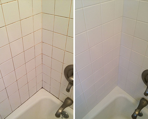 Tile Shower Before and After a Grout Sealing in Queens