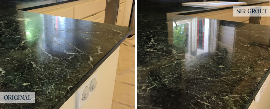 Serpentine Marble Countertop Before and After a Stone Polishing in Whitestone