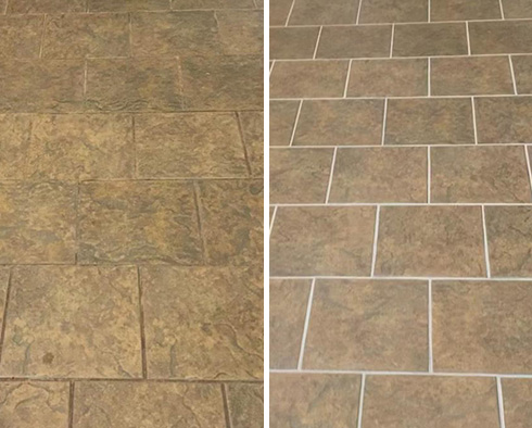 Porcelain Tile Floor Before and After a Grout Cleaning in Flushing, NY