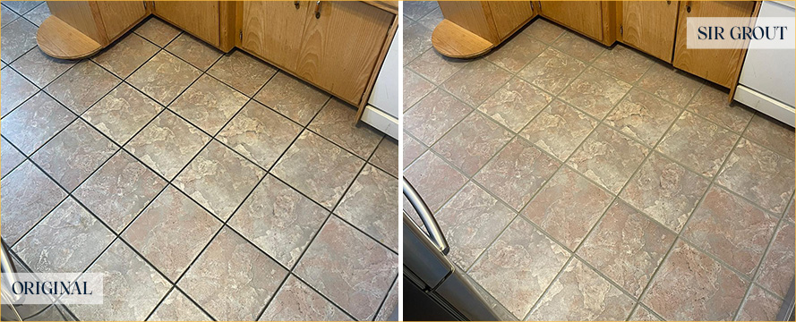 Kitchen Floor Before and After a Grout Sealing in Middle Village, NY