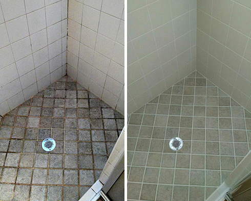 Shower Before and After a Grout Cleaning in Whitestone, NY