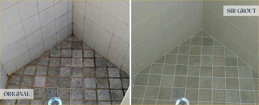 Shower Before and After a Superb Grout Cleaning in Whitestone, NY