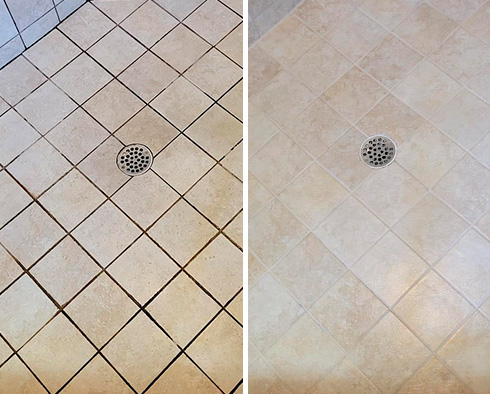 Shower Floor and Seams Before and After a Tile Sealing in Queens, NY