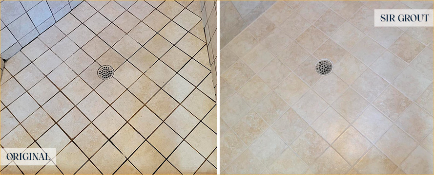 Shower Floor and Seams Before and After a Tile Sealing in Queens, NY