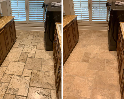 Floor Before and After a Grout Cleaning in Oakland Gardens, NY