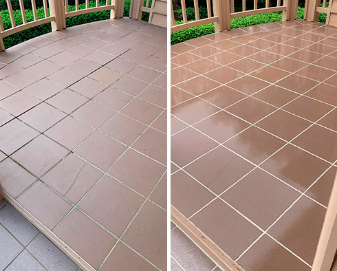 Outdoor Floor Before and After a Grout Cleaning in Long Island City, NY